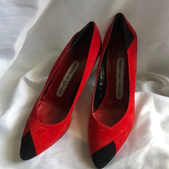 Morgan Taylor Vintage Red and Black Suede Heels For The Eccentric Y2K Tribe😍 - Picture 1 of 6